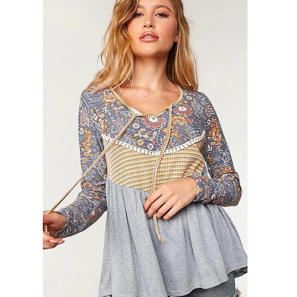 Three Bird Nest Tops - Three Bird Nest Boho Floral Long Sleeve Flowy Oversized Blouse, NWT, size small